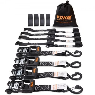 Image de VEVOR Sangle à Cliquet Lot de 4 Sangles d&#039;Arrimage Résistance la Rupture Maximale 2362 kg 0,04x2,4 m pour Sécuriser Cargaisons, Appareils Électroménagers, Équipement Jardin, Motos, Déménagement