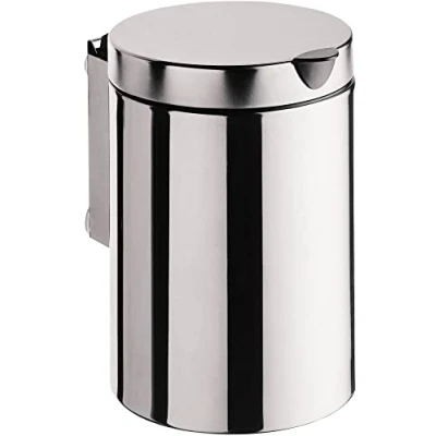 Afbeelding van Emco System 2 afvalemmer met deksel rond wandmodel chroom