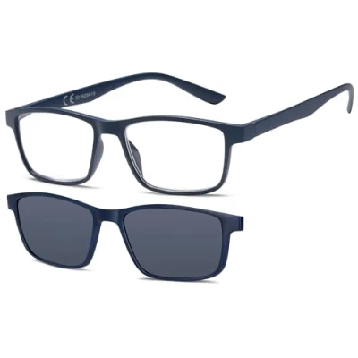 Afbeelding van NEWVISION® Leesbril voor zonnebril met clip on donkere lenzen 100% UVA en UVB bescherming, gepolariseerde glazen lees of zichtbrillen dames heren. NV8126, Blauw