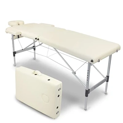 Afbeelding van Mobiclinic CA 01 Light Massagebed Inklapbare fysiotherapeutische bank Mobiele Massagetafel Massagelstoel Hoofdsteun Draagbaar Aluminium 186x60 cm Creme kleur