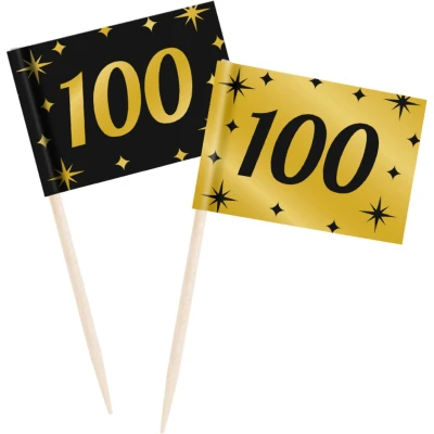 Afbeelding van Coctail Prikkers 100 jaar Classy 6,5cm 50 stuks