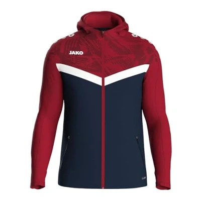 Afbeelding van Jako Iconic Jas Met Kap Kinderen Marine / Chilirood Maat: 140