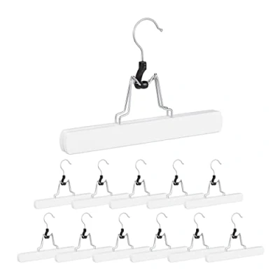 Afbeelding van Relaxdays broekhanger 12 stuks broekklem wit kledinghanger broek hout klemmen
