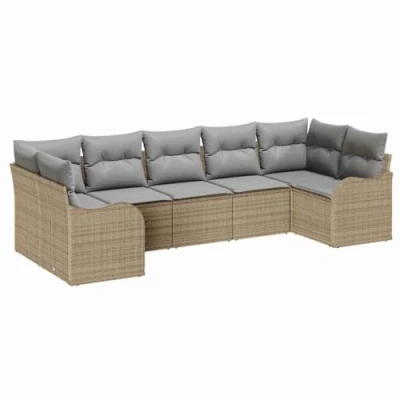 Afbeelding van vidaXL 7 delige Tuin Sofa Set met Kussens Beige Poly Rattan