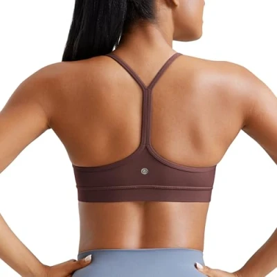 Afbeelding van CRZ yoga dames lage impact gewatteerde sportbeha voor Y racer rug spaghettibandjes beha tops, Taupe