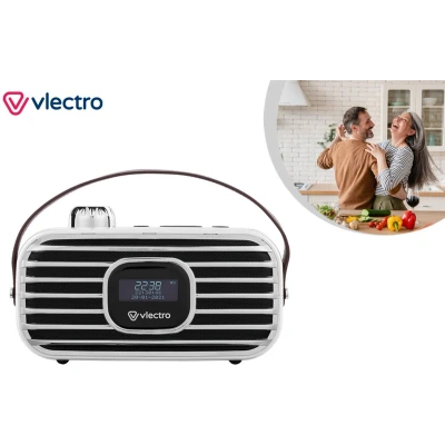 Afbeelding van Vlectro Retro DAB+ Radio met Bluetooth Compact Design 12u Accuduur Inclusief Alarmklok