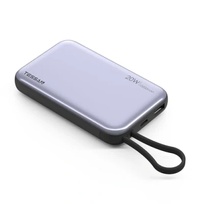 Afbeelding van TESSAN externe accu, 10.000 mAh, powerbank met 4 poorten, draagbare powerbank, draadloos, 20 W, PD, snel opladen, magnetisch, USB C, Lightning kabel