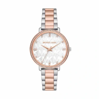 Afbeelding van Michael Kors Pyper dameshorloge, drie wijzers kwartsuurwerk met roestvrijstalen armband, Zilver en roségoud