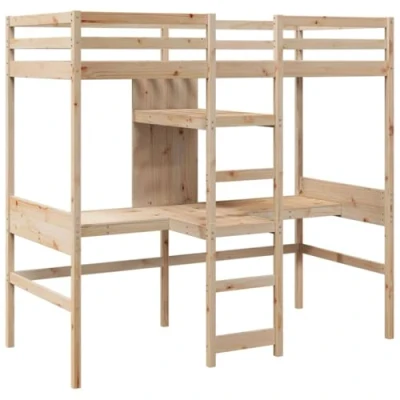 Afbeelding van vidaXL Hoogslaper met bureau en schappen massief grenenhout 90x200cm