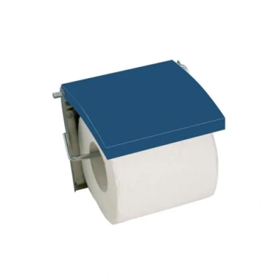 Afbeelding van MSV Toiletrolhouder voor wand/muur Metaal en MDF hout klepje donkerblauw