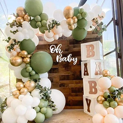 Afbeelding van Ballonnenslinger, saliegroen, 152 delig, ballonboog, groen en goud, decoratie, feest, verjaardag, olijfgroene ballon, voor jongens, meisjes, babyshower, jungle, safari, bruiloftsdecoratie, landelijk