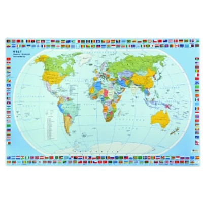 Afbeelding van VELOFLEX 4671000 Bureauonderlegger wereldkaart, 40 x 60 cm, antislip, uitwisbaar, met transparante anti reflecterende beschermfolie, bureauonderlegger, tekenonderlegger, doe het zelf