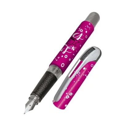 Afbeelding van Online College Pink vulpen voor rechtshandigen, ergonomische handgreep, hoogwaardige medium iridiumveer, standaard inktpatronen, met blauwe combipatroon, geschikt
