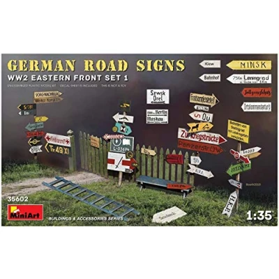 Afbeelding van 1:35 MiniArt 35602 German Road signs WWII Eastern front set 1 Plastic Modelbouwpakket