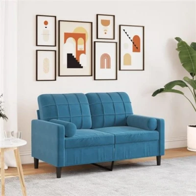 Afbeelding van vidaXL Tweezitsbank met sierkussens 120 cm fluweel blauw