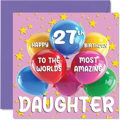 Afbeelding van verjaardagskaart 27 jaar voor dochter World&#039;s Most Amazing Daughter 27e van mama papa, 145 mm x mm, jaar, wenskaarten