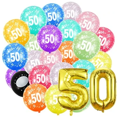 Afbeelding van Verjaardagsballonnen van 50 jaar en 20 ballonnen 30 cm, folieballonnen 40 tot 101 verjaardagsdecoratie, cijferballon met helium voor mannen vrouwen, 50e verjaardagsfeest