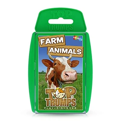 Afbeelding van Top Trumps Klassiek kaartspel van boerderijdieren, ontdek de gemiddelde levensduur een ezel, geest vos en vriendelijkheid schaap, educatief voor 2 spelers meer, het is