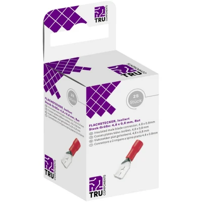 Afbeelding van TRU COMPONENTS T1904C109 Assortiment platte stekkers (male) Insteekbreedte: 4.80 mm Insteekdikte: 0.80 180 Deels geïsoleerd Rood 25 stuk(s)