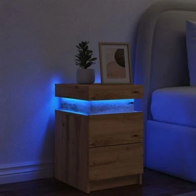 Image de vidaXL Table de chevet avec LED chêne artisanal bois d&#039;ingénierie857656