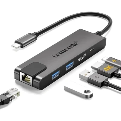 Afbeelding van Lemorele TC24 5 in 1 USB C Hub 4K HDMI Gigabit Ethernet 100W PD Multiport Adapter Geschikt voor MacBook, Windows, Android, Switch