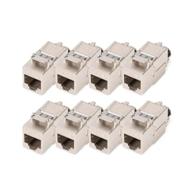 Afbeelding van DIGITUS Keystone Cat 8.1 8 stuks RJ45 afgeschermde Cat8 netwerkcontactdoos 2000 MHz 25GBase T &amp; 40GBase 25 Gbit/s 40 AWG 26/7 tot 22/1 montage zonder gereedschap