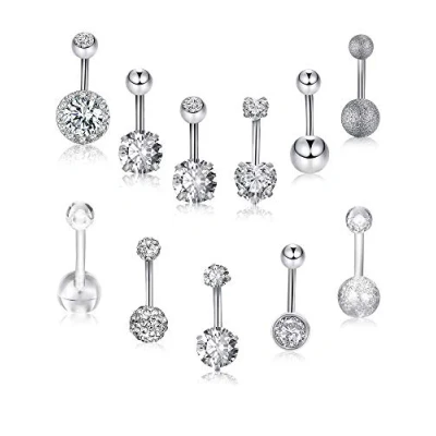 Afbeelding van Navelringen, 12 stuks, 14 g, roestvrij staal, lichaamspiercing, zirkonia, sieraden, barbell, stijlen, zirkonia