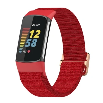 Afbeelding van Fitbit Charge 5 &amp; 6 Elastisch nylon bandje Rood