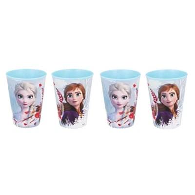 Afbeelding van Theonoi Set van 4 kinderbekers 260 ml naar keuze: Minnie Pony Princess Frozen PawPatrol BPA vrij plastic glas cadeau voor meisjes (4 x de ijskoningin)