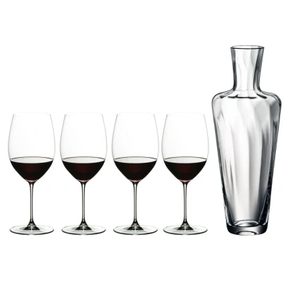 Afbeelding van Riedel Rode Wijnglazenset Veritas Cabernet / Merlot 4 Stuks met Mosel Karaf