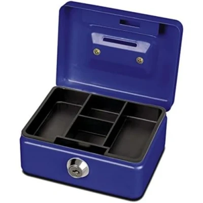 Afbeelding van Geldkist MAUL met muntgleuf en slot 125x95x60mm blauw