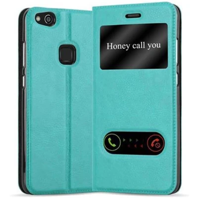 Afbeelding van Cadorabo Hoesje geschikt voor Huawei P10 LITE in MUNT TURKOOIS Beschermhoes met magnetische sluiting, standfunctie en 2 kijkvensters Book Case Cover Etui