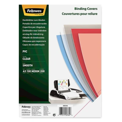 Image de Fellowes Superclear PVC A3 (297 x 420 mm) 200 micromètres clair 100 unités couverture à reliure pour Galaxy 500, Wire, Pulsar+ 300, Quasar+ Star 150, Star+ 150