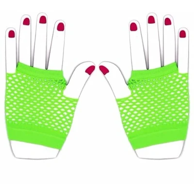 Afbeelding van The Glowhouse Jaren 80 neon visnethandschoenen, Kort en lang, heldere kleuren, groen