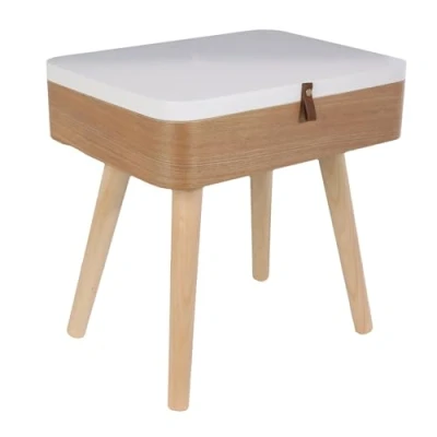 Afbeelding van HOME DECO FACTORY Elin 40 x 30,5 51 cm, meubels, nachtkastje, bed, slaapkamer, hout, MDF, beige, wit, 30 52,3 cm