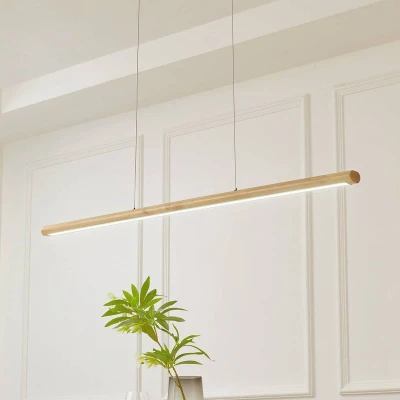 Afbeelding van Lucande LED hanglamp Maruta, hout, balk, 120 cm, 3000K