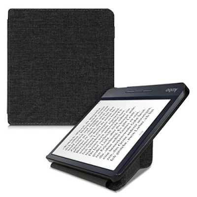 Afbeelding van kwmobile ereader hoesje van stof geschikt voor Kobo Libra H2O Case met magneetsluiting Cover in donkergrijs
