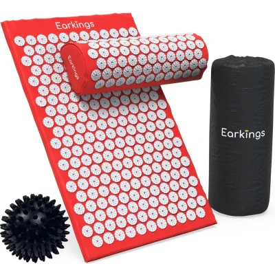 Afbeelding van Spijkermat Acupressuur Mat Shakti met Massagebal en Draagtas Massagemat 68x42x2 cm Earkings Rood