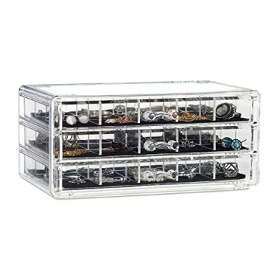 Afbeelding van Relaxdays make up organizer acryl 3 lades met vakken acrylbox cosmeticabox opbergdoos doorzichtig