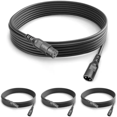 Afbeelding van 4 stuks DMX kabels, 3 m, signaalconnector, podiumlicht, XLR mannelijk naar vrouwelijk, polig, voor alle led beweegbare koplampen per licht