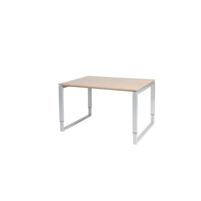 Afbeelding van Domino Plus bureau, hoogte instelbaar (62 85cm) met 120x90cm &#039;zwevend&#039; havana/ kersen licht 25mm blad en aluminium (RAL9006) O poot frame
