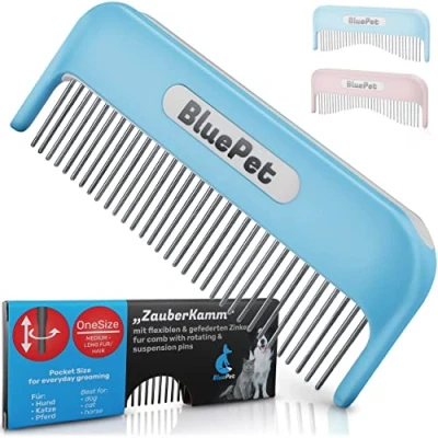 Image de BluePet Peigne magique breveté avec dents rotatives et ramollissantes pour chiens chats à poils longs Élimine les nœuds démêle le pelage Convient également humains