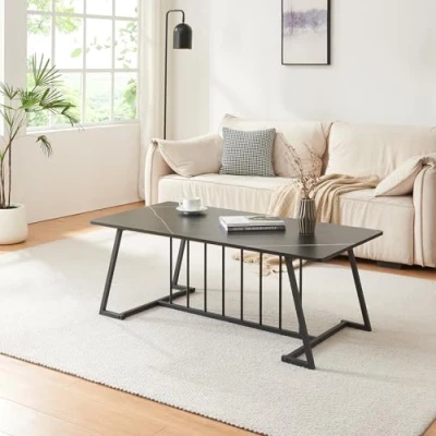 Afbeelding van Salontafel Nospoo marmerlook zwart 120x60x46 cm [en.casa]