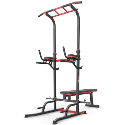 Afbeelding van Hop Sport Power Tower HS 2015K Multifunctionele Krachttoren met Dipstation, Optrekstang en Inklapbare Gewichtsbank Max. Belastbaarheid 150 kg Krachttraining Apparatuur
