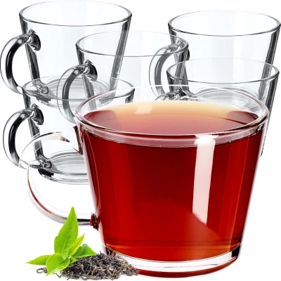 Afbeelding van KADAX glazen, glazen met handvat, set van 6 theeglas, koffie, vruchtensap, water, drank, ijsthee, mok, transparante mok (Pia 380 ml)