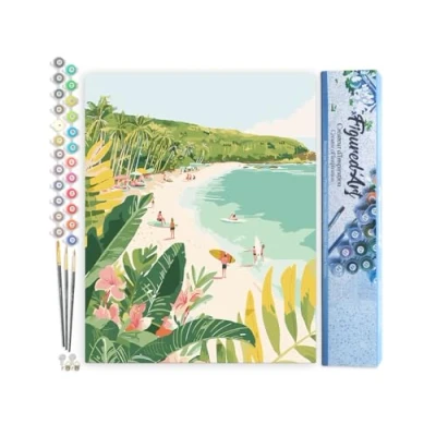 Afbeelding van Figured&#039;Art Schilderen op Nummer Volwassenen canvas Surfparadijs Handwerk acrylverf Kit DIY Compleet 40x50cm zonder frame