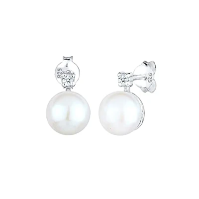 Afbeelding van Elli DIAMONDS Oorbellen voor dames, zoetwatergekweekte parel met Diamant (0,06 ct.) van 925 Sterling zilver, zilver kristal,