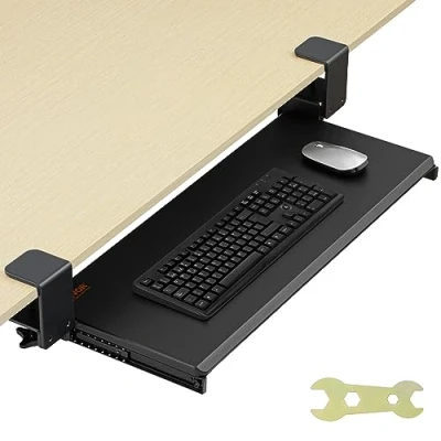 Image de VEVOR Support Clavier 68x28 cm Plateau pour et Souris Coulissant sous Bureau Charge Max 5 kg Tablette Coulissante Fixation Facile avec Pinces en C Sans Perçage PC Domicile