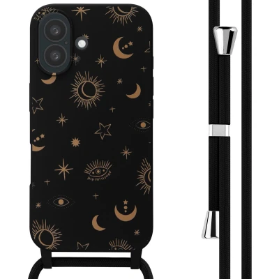 Afbeelding van imoshion hoesje Geschikt voor iPhone 16 met koord Siliconen design Meerkleurig / Sky Black