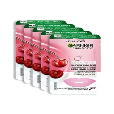 Afbeelding van Garnier Stoffen masker voor lippen, super hydraterende en verende formule, met kers panthenol, 5 stuks